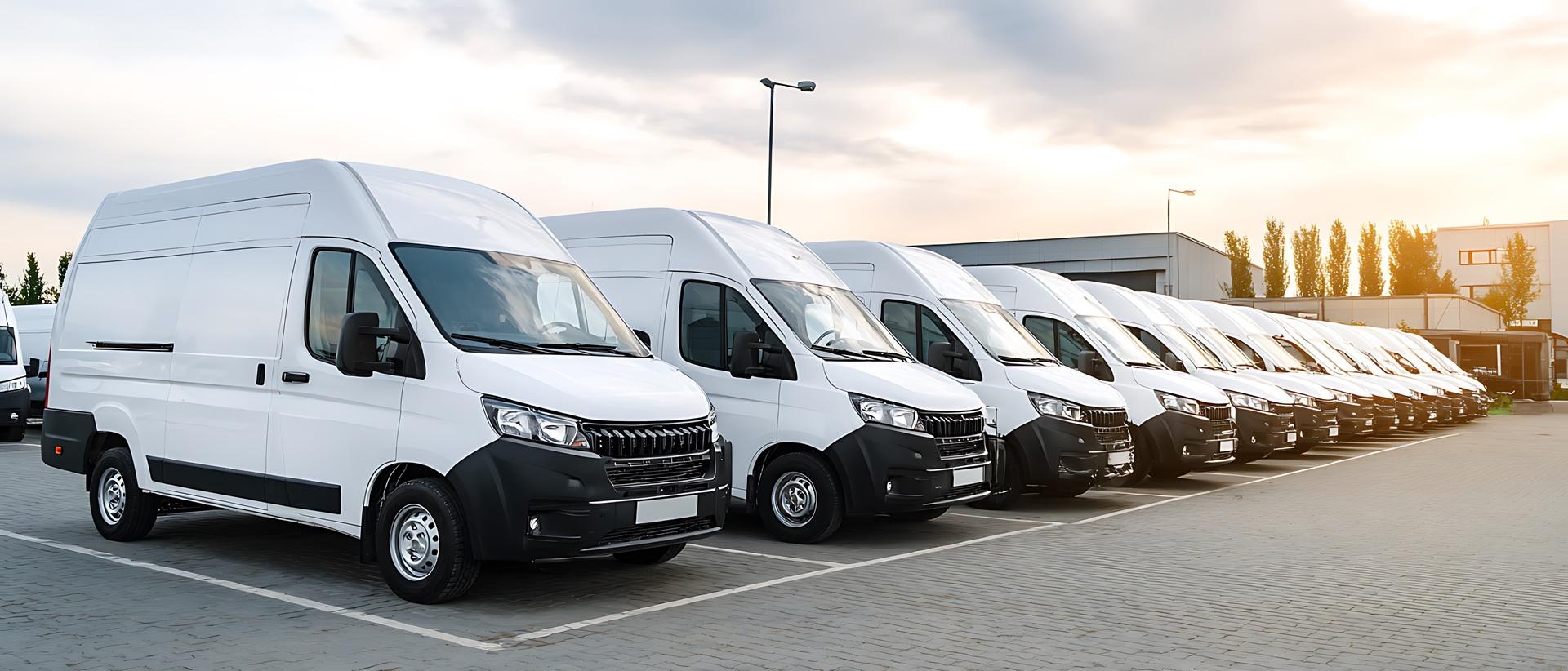 Mehrere weiße Transporter in Parkreihe | Parkplatzsperre